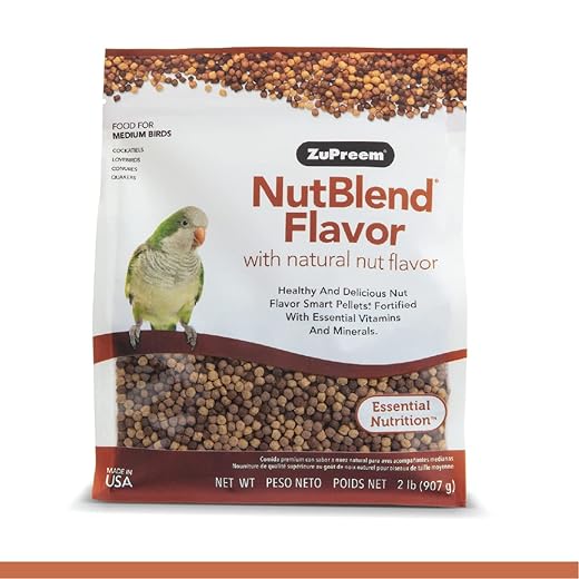 ZuPreem NutBlend Bird Food, Bird Feed for Cockatiel, Lovebird, Quaker, Small Conure, Lorikeet, ZuPreem Core Nutrition, Made in USA, No Waste, Natural Ingredients, Cockatiel Food, (Medium, 2 lb bag)