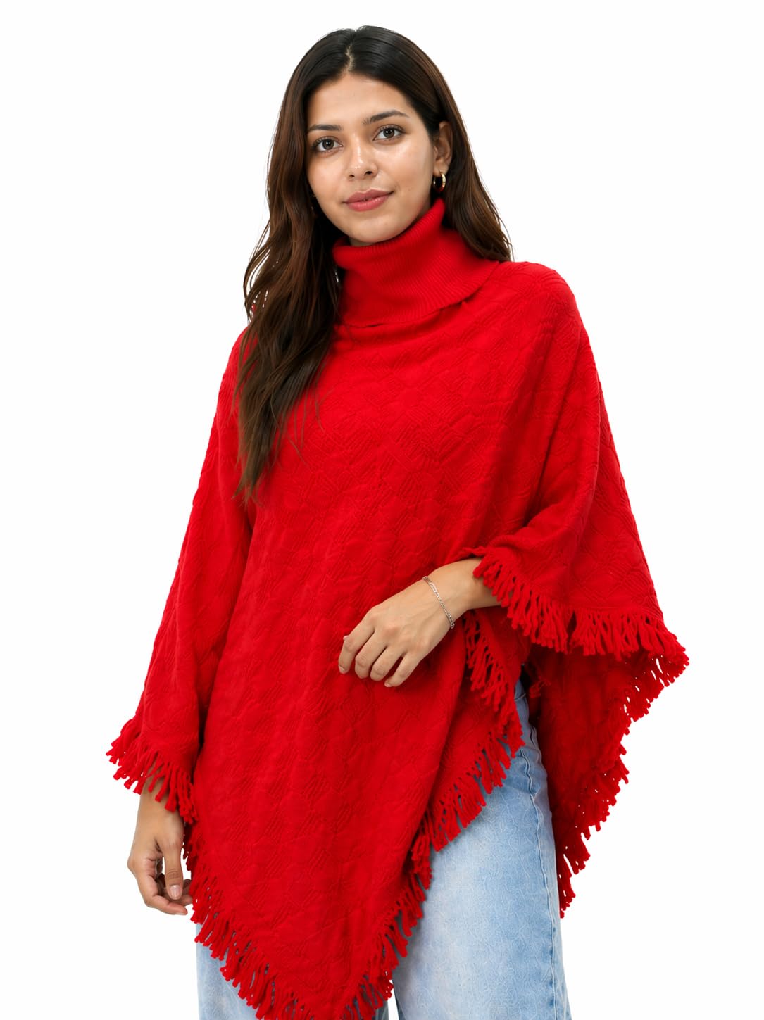 hautemoda Women Woollen Cable Knitted Poncho Shrug, Solid, Mid Thigh Length Plain Poncho Winter Outerwear-picture-11