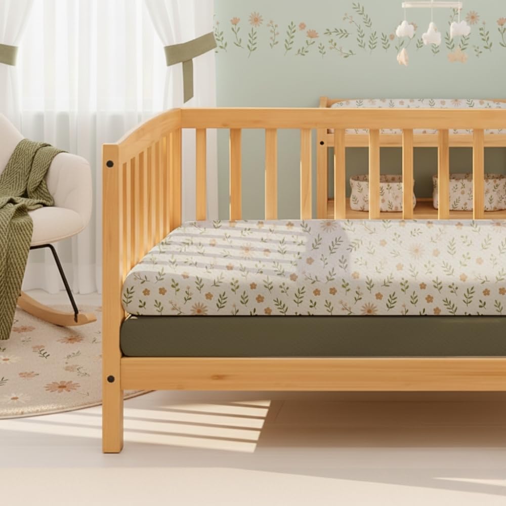MHG Living Baby Cot Fitted Sheet Pack of 2 – 120x60cm – 100% Jersey Cotton – Soft, Breathable – 2 Colour Crib Mattress Covers with All-Round Elastic for Boys & Girls - Plants Green