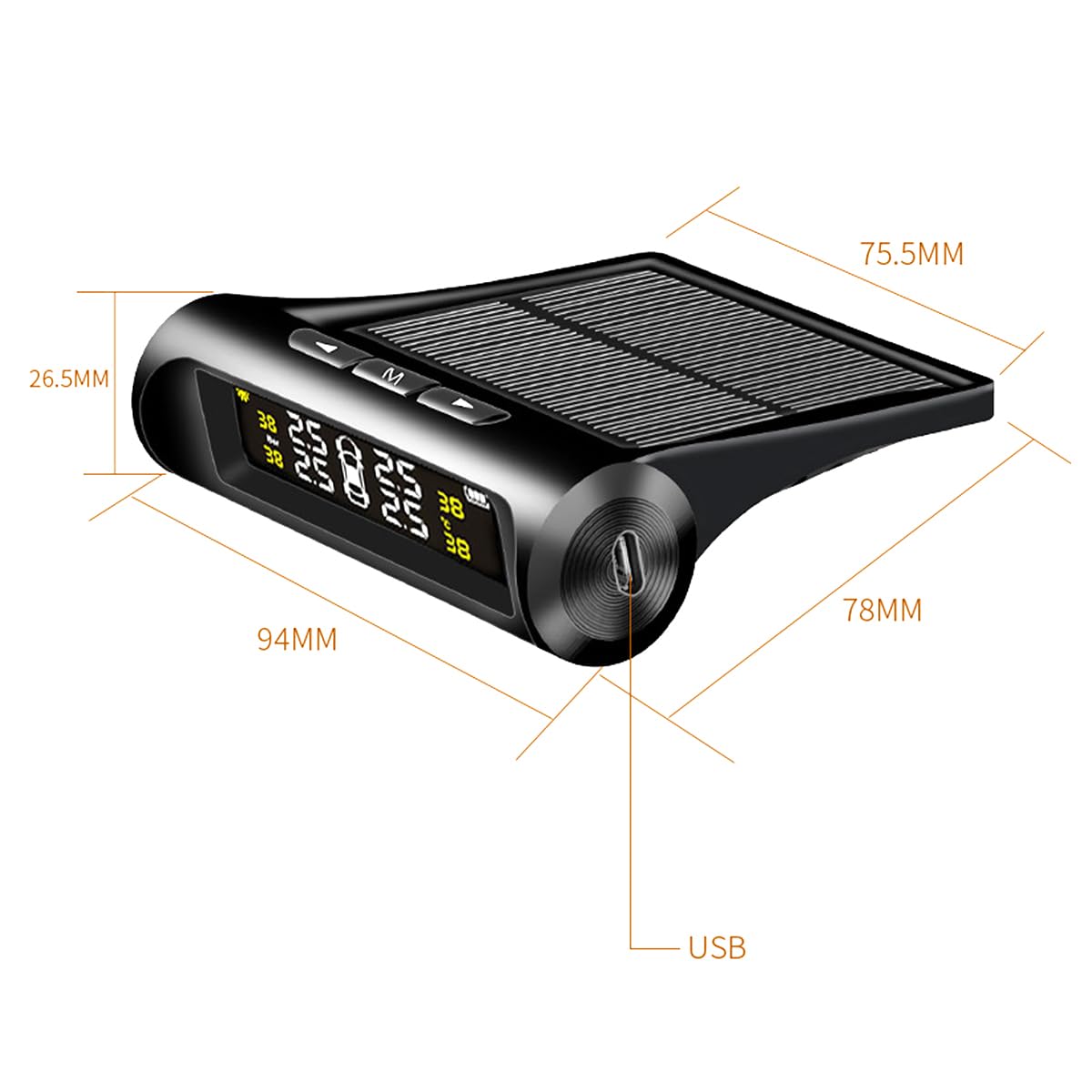 POFET Monitor Pressione Pneumatici Auto, Display rilevatore a 4 Ruote, Sistema di monitoraggio Solare TPMS, Allarme Auto Wireless Universale, per rimorchio Camper