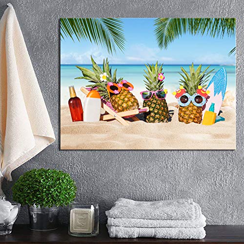 Wall Art For Living Room Bathroom Beach Wall Art Pineapple Tropical Leaves Canvas Art Ocean Picture Framed Modern Wall Art Print For Kids' Room Home Decoration Cute 12X16 #TOP1