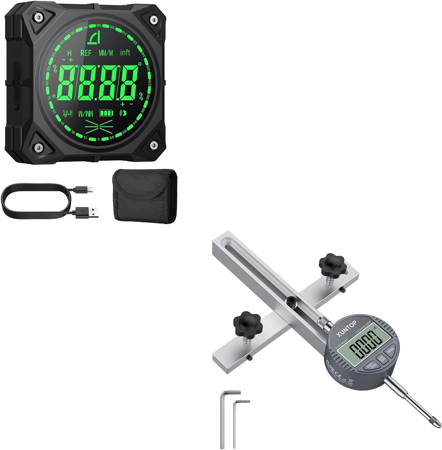 Professional Woodworking Measurement Kit: 4 * 90°/2 * 180° Digital Angle Finder & Table Saw Alignment Gauge with CNC Aluminum Bar, Electronic Level Bubble, for DIY Table Saw