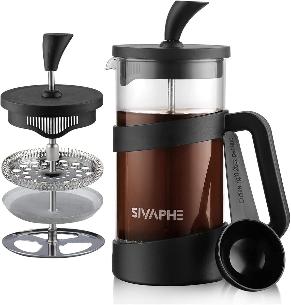 Sivaphe prensa francesa pequeña, jarra/tetera de alto borosilicato, ligera y duradera, de 12oz, prensa de café de una sola porción, cafetera espumosa