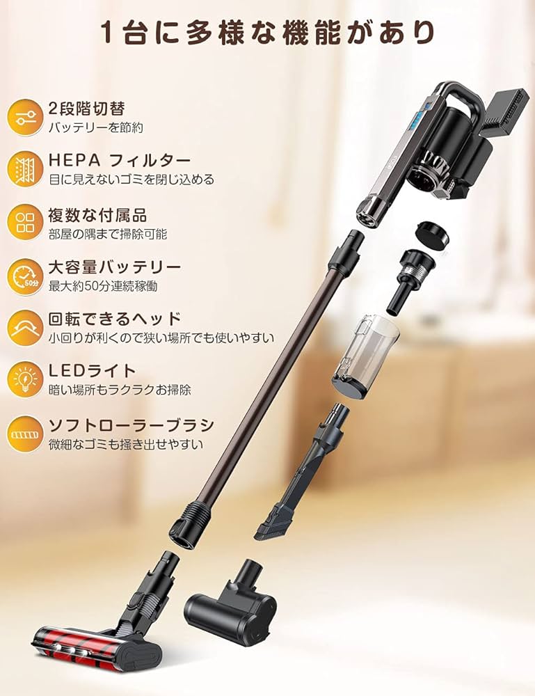 Amazon | コードレス掃除機 15000Pa ISOJI 強弱切替 2Way 45分長