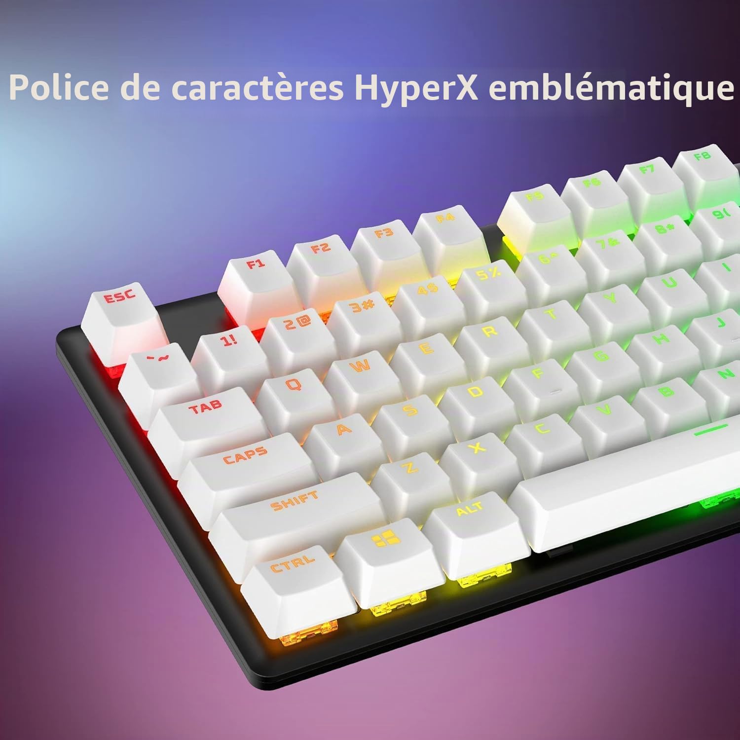 Capuchons de Touches en PBT HyperX – Jeu de Touches Complet, matériau PBT Double Face, Disposition Anglais (É-U), 104, Blanche