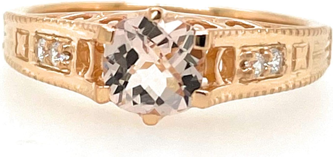 Natural 1ct Peach Morganite 14k Rose Gold Over Sterling Silver Engagement Ring Size 5, 6, 7, 8, 9