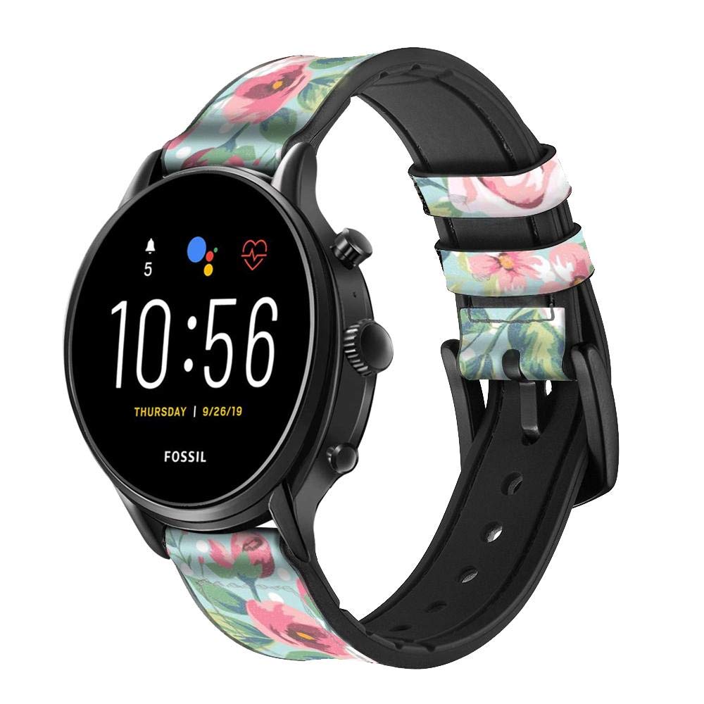 Vintage Rose Polka DOT Cinturino in Pelle Smartwatch per Fossil Hybrid Smartwatch Nate, Hybrid HR Latitude, Hybrid Smartwatch Machine Taglia (24mm)