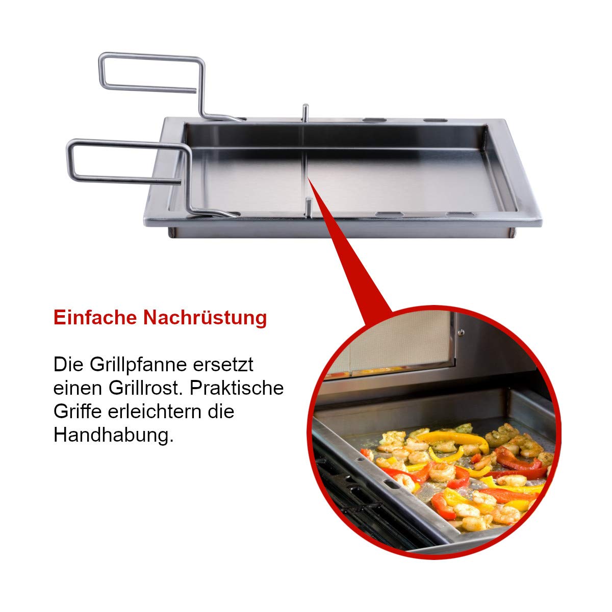 SANTOS einsetzbare Grillpfanne/Einsatzpfanne - Edelstahl Plancha - 30,8x38,3x4cm - Broil King Signet 320/340/390 - Paella, Bratkartoffeln, Reibekuchen