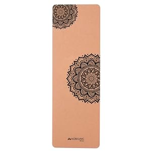 Mobiclinic Yoga Mat Natural Cork Anti-slip Carrying Bag Antimicrobial 4mm Thick 100 Recyclable TPE Ecological 183x61cm Mandala Design