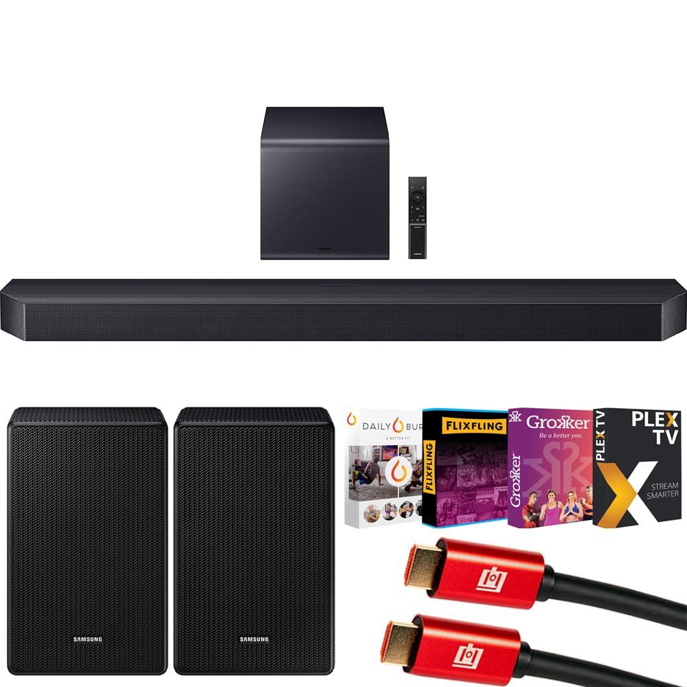 Samsung Q Series Soundbar HW-Q900F 7.1.2 ch Subwoofer (2025) Q-Symphony Bundle with SWA-9500S Wireless Rear Speakers, Tech Smart USA Premiere Movies Streaming and 2X 4K HDMI Cable