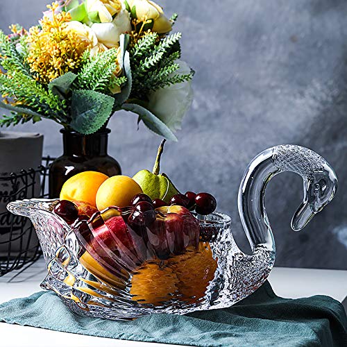 QTQHOME Elegant Farmhouse Fruit BasketCrystal Swan Serving BowlClear Glass Fruit BowlCreative Fruit Holder for Vegetable Snacks Centerpiece Ornament-Clear 30x175cm12x7inch