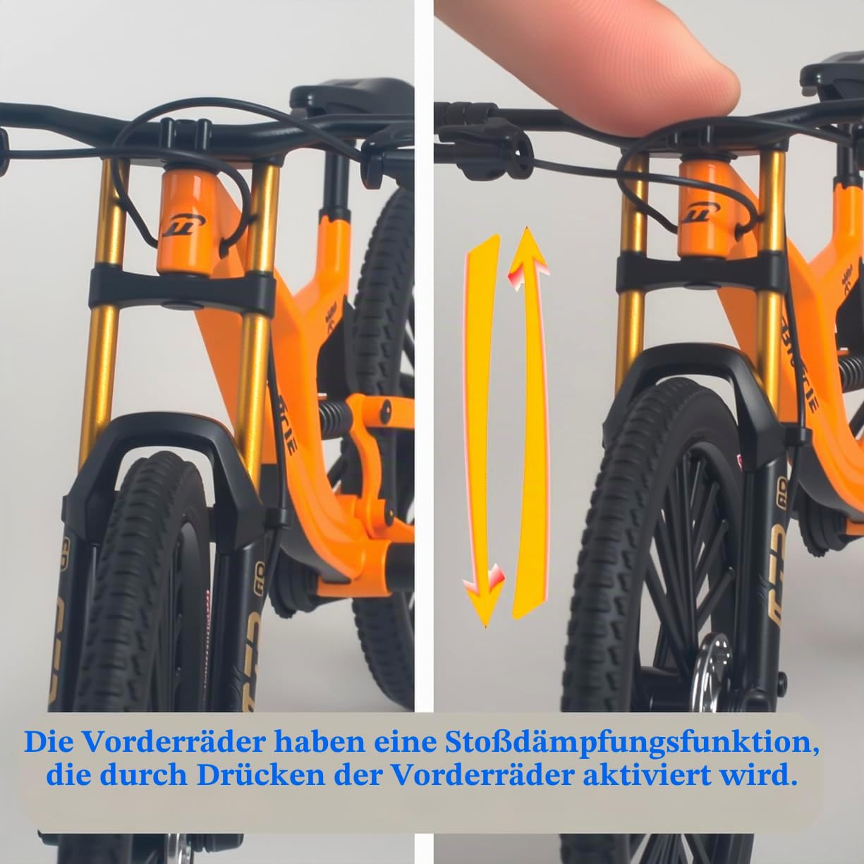 Kuasting 1:8 Maßstab Mountainbike Spielzeug DS Mini Finger-Fahrrad-Modell Spielzeug Fahrrad Figur Schreibtischdekoration DH Legierungs-Bike Action Figur Spielzeug für Kuchen-Topper Basteln (Gelb) Spielzeug