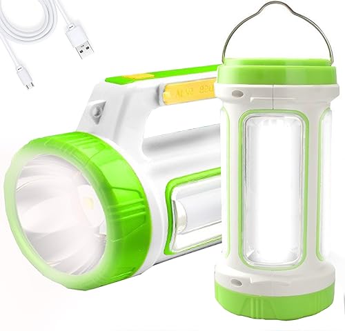 Linterna LED de mano, recargable solar, súper brillante, 10000 lm, lámpara LED multifuncional, linterna de campamento, 5 modos de luz, IPX4