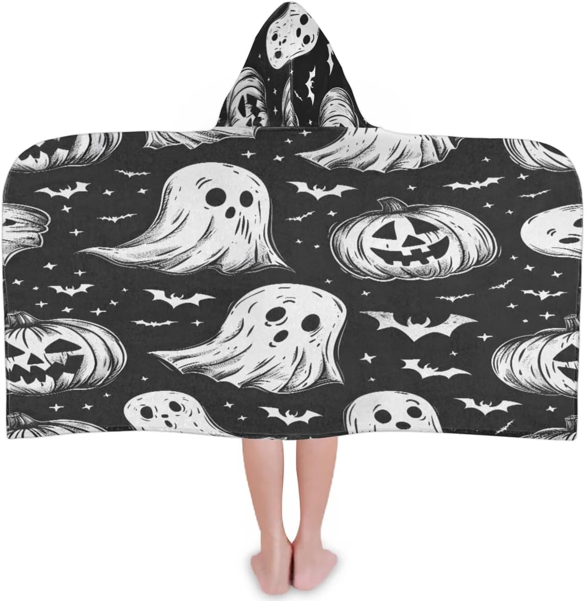 Pardick Kids Bath Towel Skull Ghost Pumpkin Beach Towel with Hood Pool Cover Up for Girls Boys Soft Absorbent Hooded Bath Towel Toddler Towels for Beach, Pool