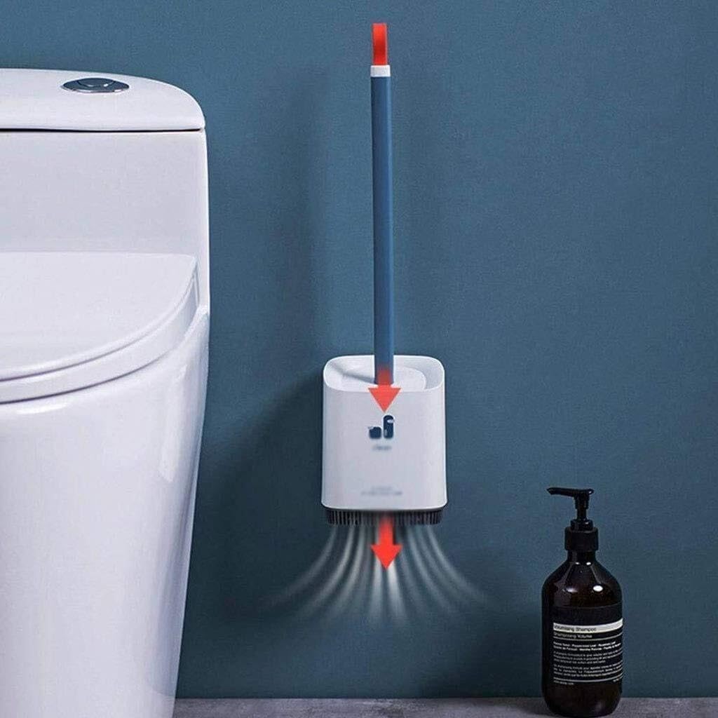Soft Bristle Toilet Brush with Wall-Mount Holder, No-Dead-Corner Cleaning Set, Black
