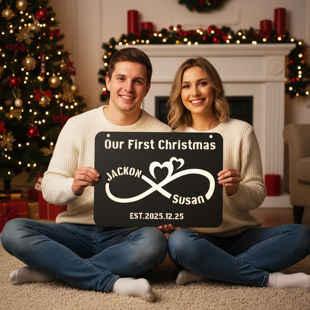 Personalized LED Infinity Sign, Wooden and Metal Valentine's day gifts for him or her, 7-Color Night Light with Custom Names, Romantic Couples Gift (Metal-Infinity Sign)