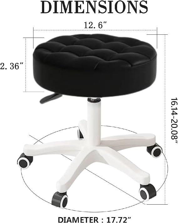 Small Chair Round Rolling Stool with Wheels PU Leather Height Adjustable Swivel Drafting Work SPA Salon Stools Home Office Chair