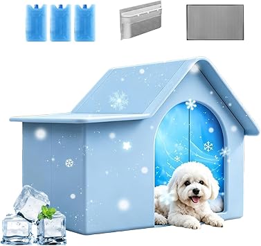 Cool House for Cats | Semi-Airtight Ice Pet Bed Pet Bed | Summer Cat House with 3 Ice Packs | Outdoor Garden Backyard Patio Lawn Porch Farm Porch Patio Patio