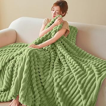 Fluffy Plush Fleece Blanket Green, Throw 40" x 60"