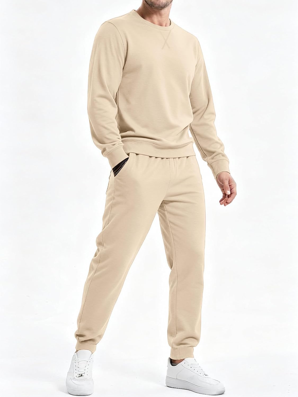 PLEPAN Men's 2 Piece Sweatsuit Lightweight Long Sleeve Crewneck Pullover Jogger Matching Sets Casual Outfits Tracksuit - Image 6