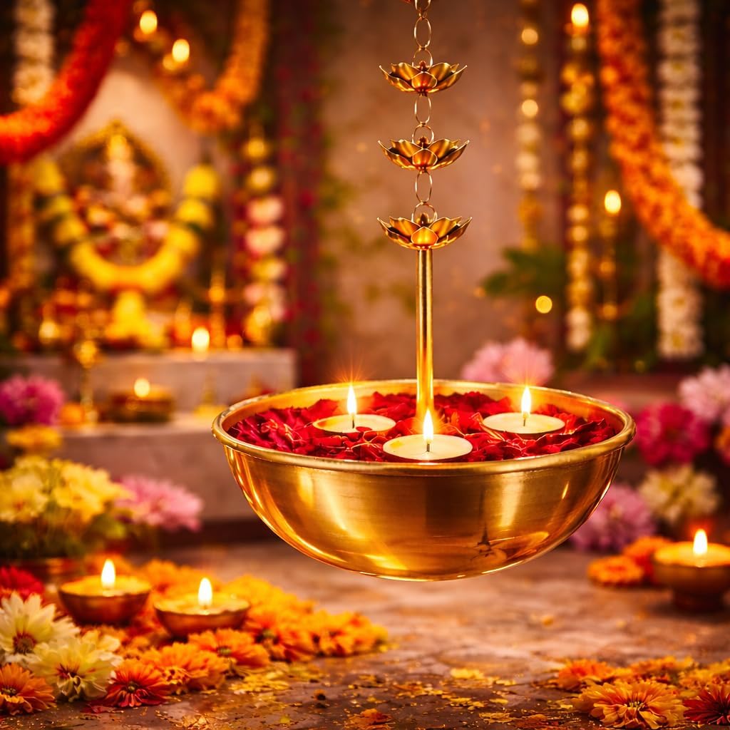 Agaas Enterprises Beautiful Hanging Urili/uruli Bowl For Home Decoration/Door Decor Festival Diwali Decoration Anjali Diya for Floating Flower Candles set of 1