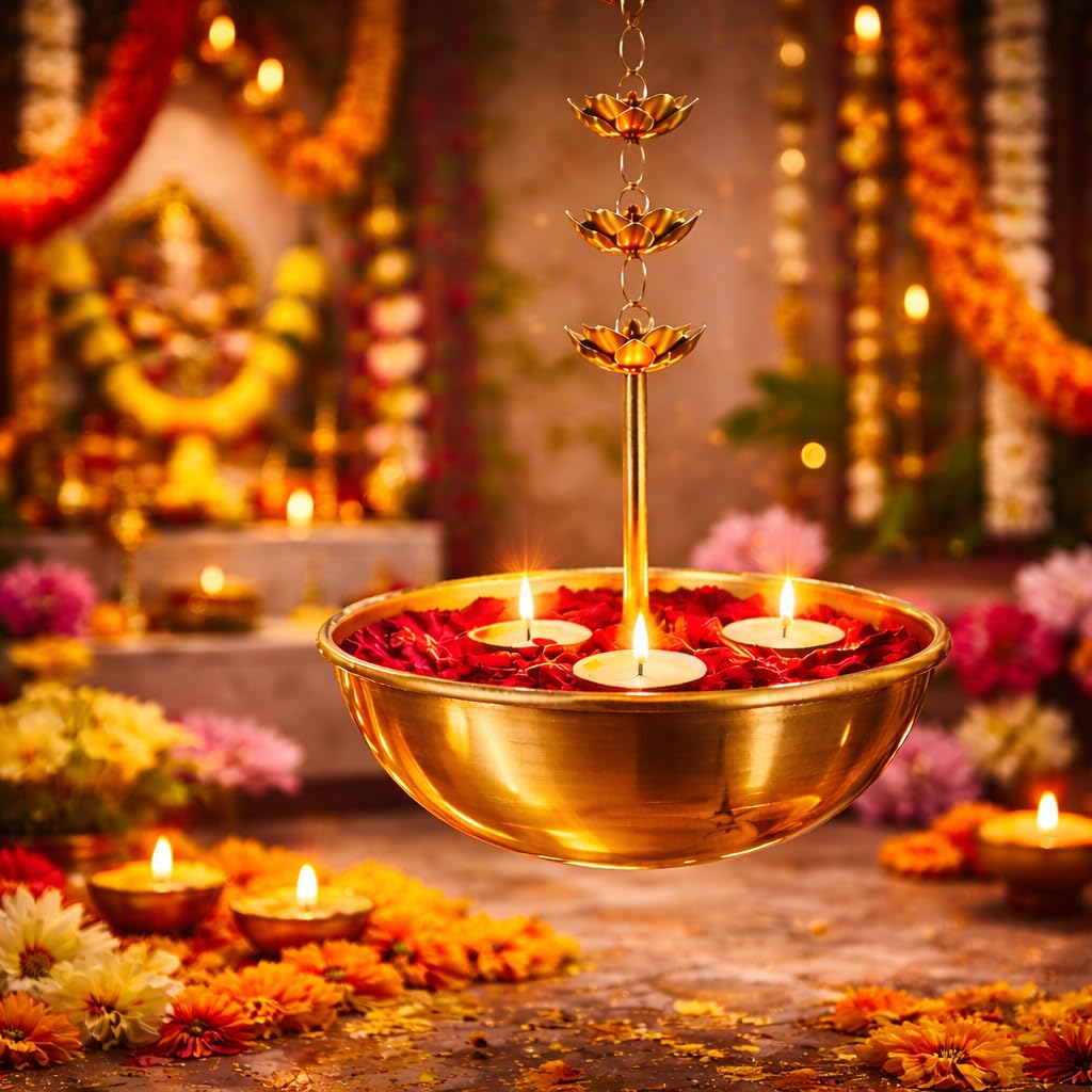 Agaas Enterprises Beautiful Hanging Urili/uruli Bowl For Home Decoration/Door Decor Festival Diwali Decoration Anjali Diya for Floating Flower Candles set of 1