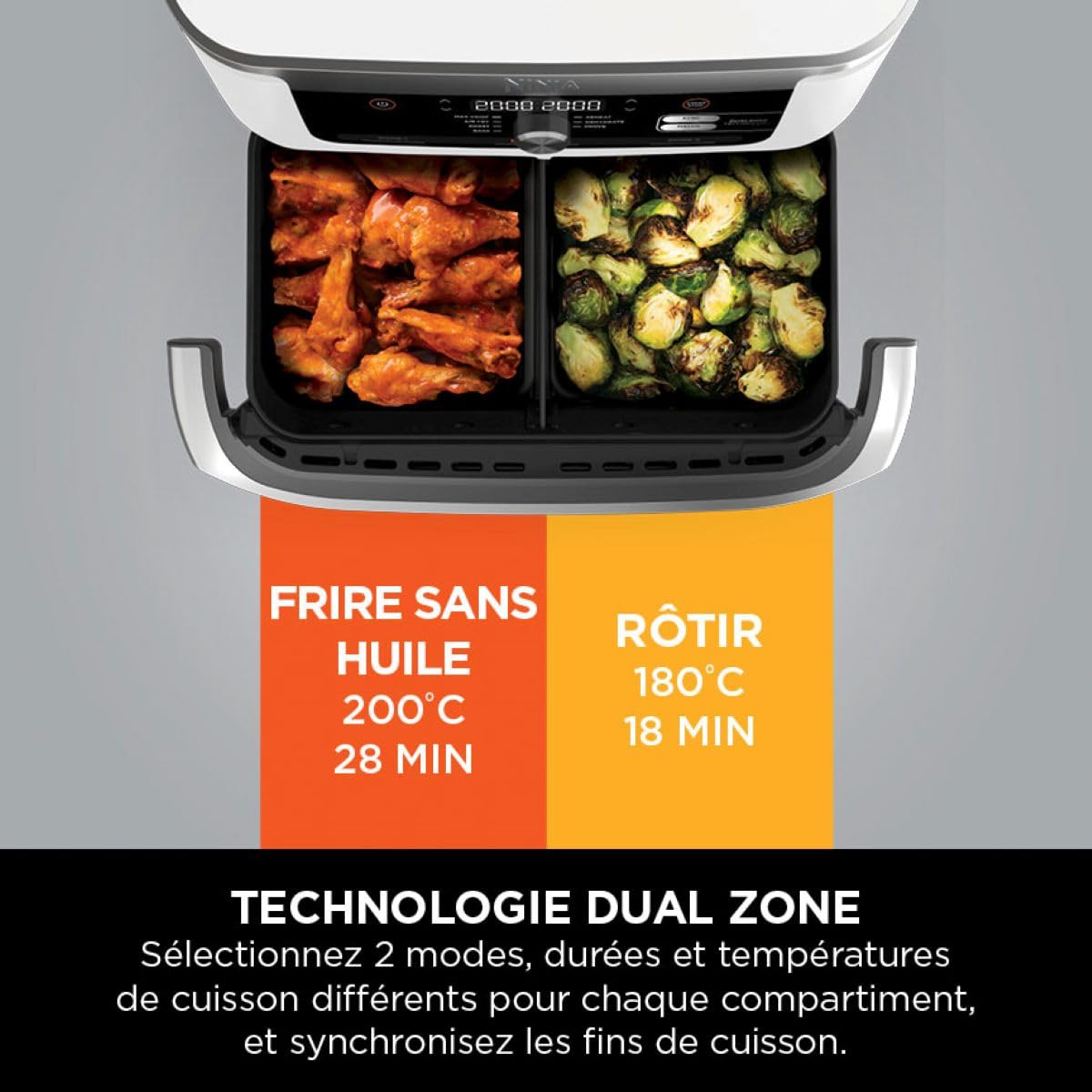 Ninja Foodi FlexDrawer Air Fryer, Dual Zone Avec Séparateur Amovible, Grand Tiroir de 10.4 L, 7-en-1, Double Zone, Sans Huile, Pièces Antiadhésives Compatibles Au Lave-Vaisselle, Blanc AF500EUWH