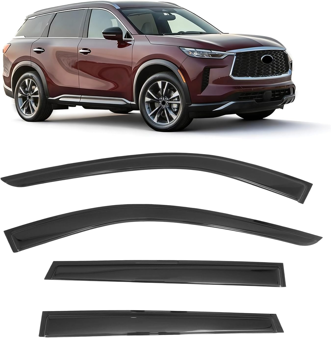 IKON MOTORSPORTS Tape on Window Visors Compatible with 2022-2026 Infiniti QX60, Slim Style Acrylic Smoke Rain Guards, Side Window Wind Deflectors 4PCS