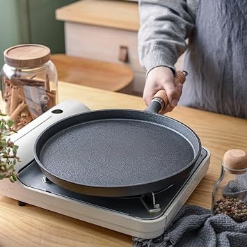 26cm Thickened Cast Iron Non-stick Frying Pan, Nonstick Pancake Crepe Maker for Roti Egg Omelet Tortilla Tawa DosaBlack