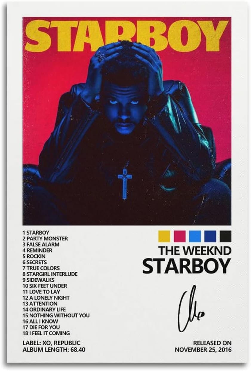 Starboy Album Cover Poster for Boys Room Canvas Wall Art Bedroom Decor 12x18inch(30x45cm)