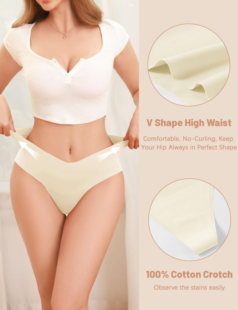 Womens Seamless Thongs Invisible V-waisted Underwear No Show Panties Stretch Thong for Workout/Yoga/Everyday 6Pack - Image 3