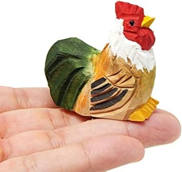 Selsela Hand-Carved Wooden Rooster Figurine - Miniature Bird Art Statue Mini Carved Ornament Figurine Small Farm Animal, Rustic Carved Bird SculptureOrnament & Collectible Country Decor