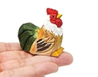 Selsela Hand-Carved Wooden Rooster Figurine - Miniature Bird Art Statue Mini Carved Ornament Figurine Small Farm Animal, Rustic Carved Bird SculptureOrnament & Collectible Country Decor