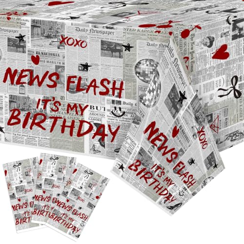 ArianQicult 3Pcs Vintage Newspaper Birthday Party Tablecloth for Women Girl