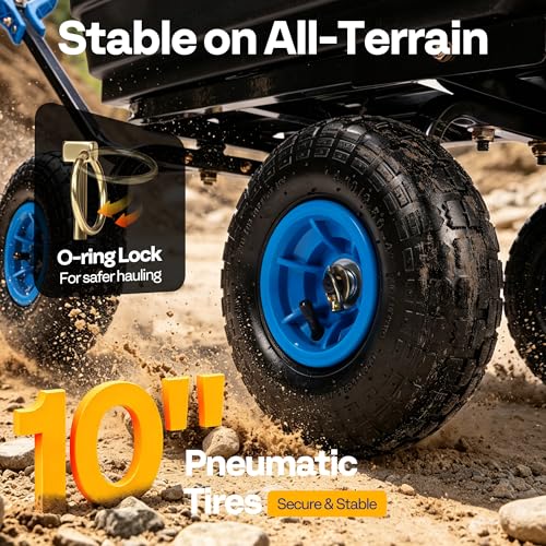 VIVOHOME 4 Cu.Ft 660lbs Wheelbarrow Garden Cart Dump Wagon with 2-in-1 Convertible Handle Attach to ATV or Tractor, 10" All Terrain Wheels, Quick Release Heavy Duty Utility Trailer for Yard-Blue by VIVOHOME - Image 5