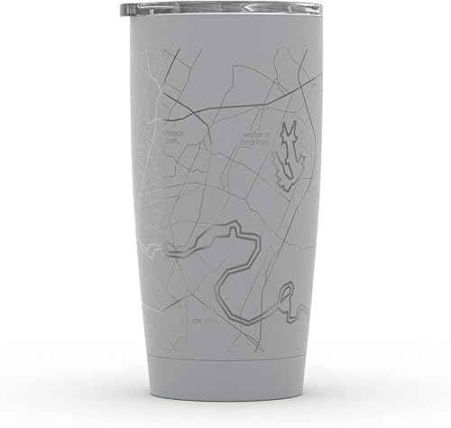 Vista 75 de Well Told Vaso de café aislado con diseño de mapa de Nueva York grabado, taza de acero inoxidable grabada (20 onzas, negro) con aislamiento de mapa