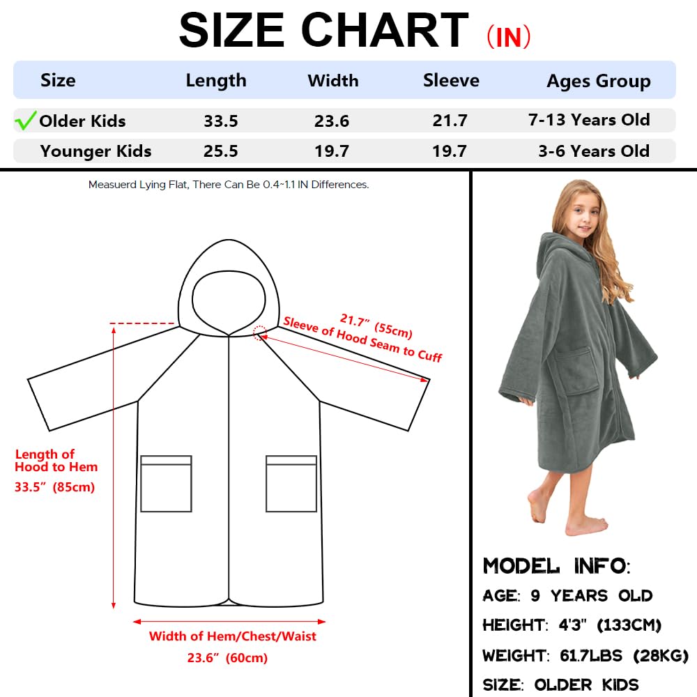 Hiturbo Kinder-Badetuch mit Kapuze, weicher Plüsch, Reißverschluss, Surf-Poncho, warme Fleece-Wickelhandtücher, Schwimmoberbekleidung