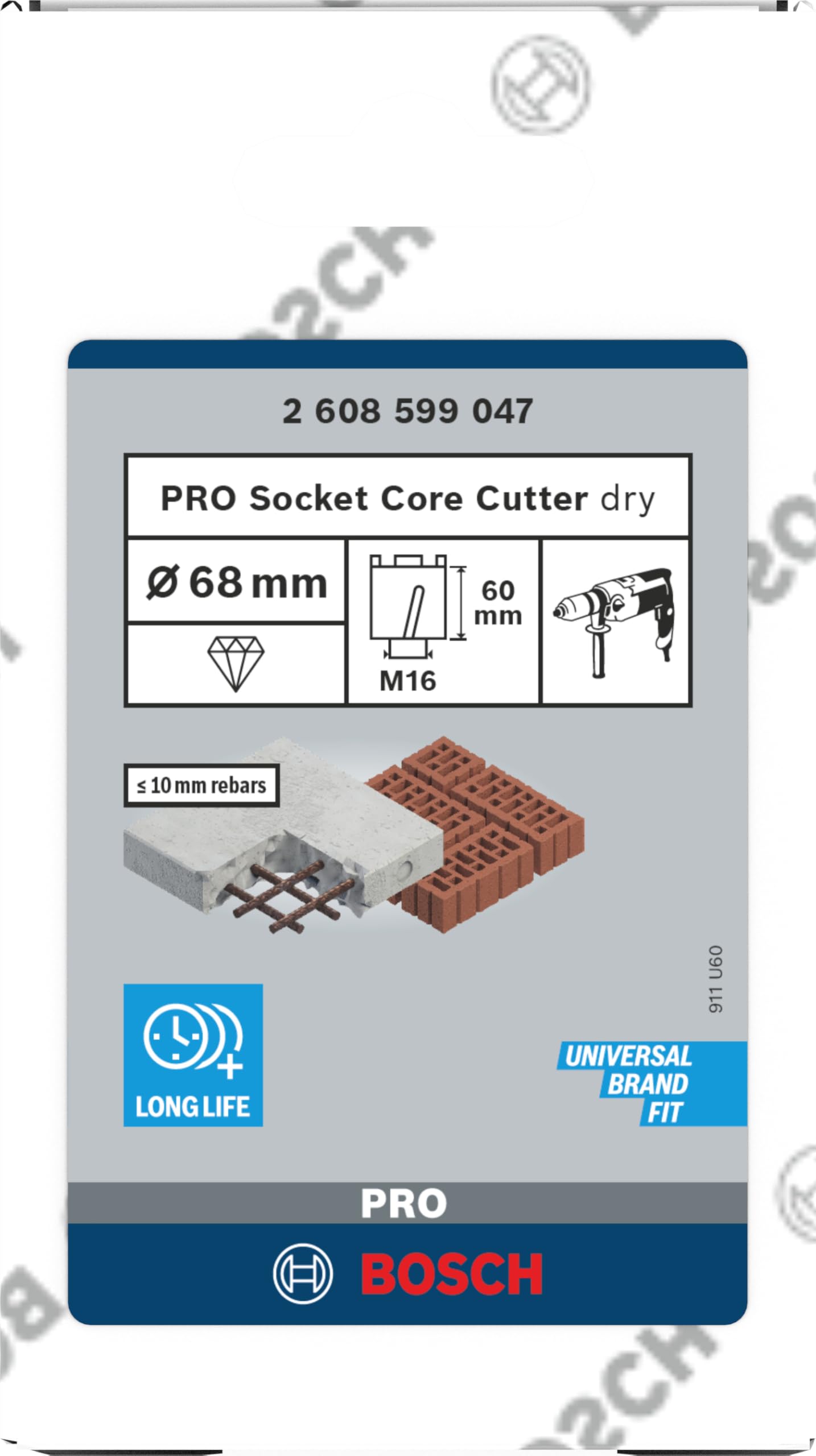 Bosch 1x PRO Socket Trockenbohrkrone, 68 x 60 mm, M16-Gewinde