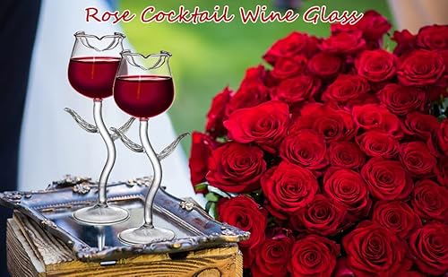 Mezchi M-ROSECOCKTAILCUPS-CLEAR-4P Set Of 4 Rose Cocktail Glass, Flower Red Wine Glass, Clear Rose Goblet Glasses, Stem Champagne Flutes Drinkware thumb #6