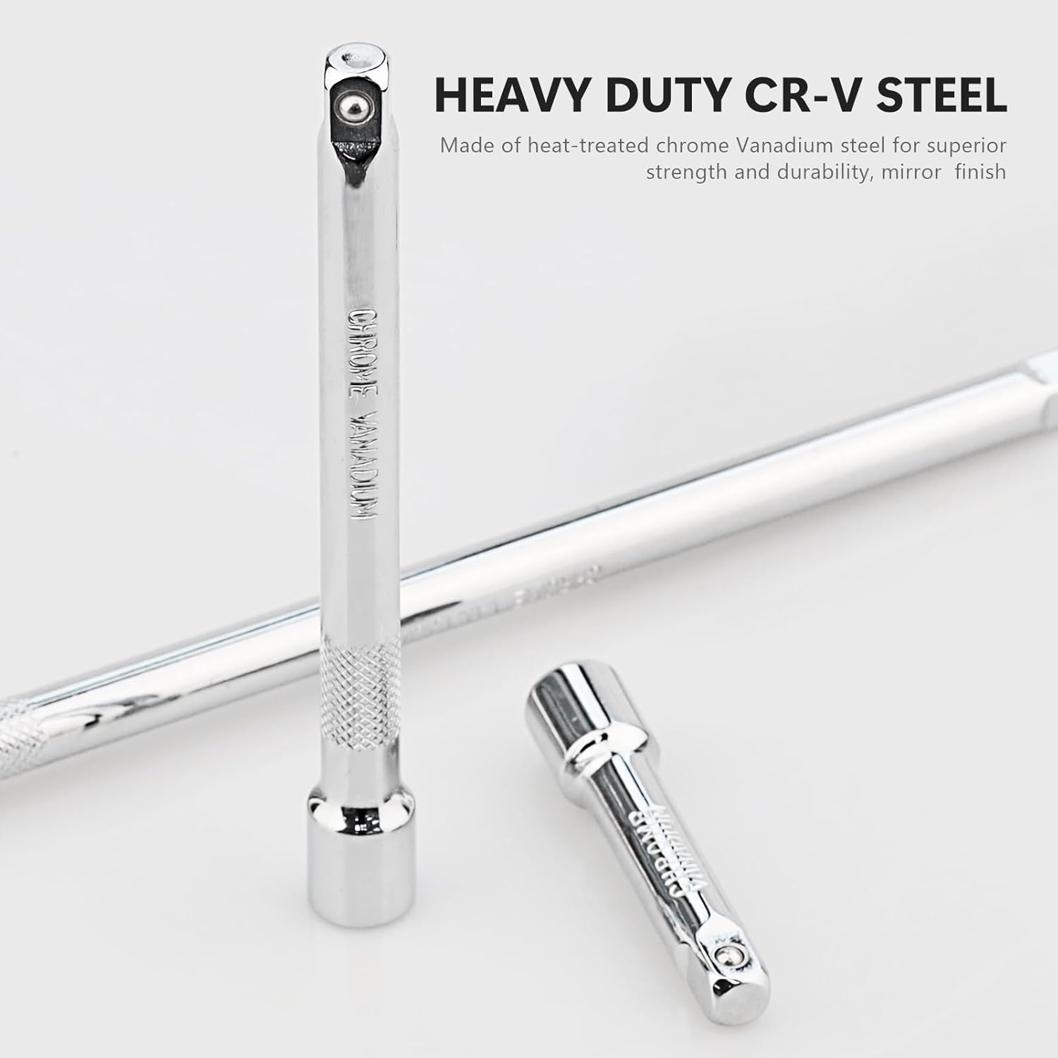 3/8 Inch Drive Socket Extension Bar Set–Includes 3", 6", 10" Chrome Vanadium Steel Extensions with Silver Mirror Finish for Ratchet Drive, Automotive and Home Tool Use,3PC