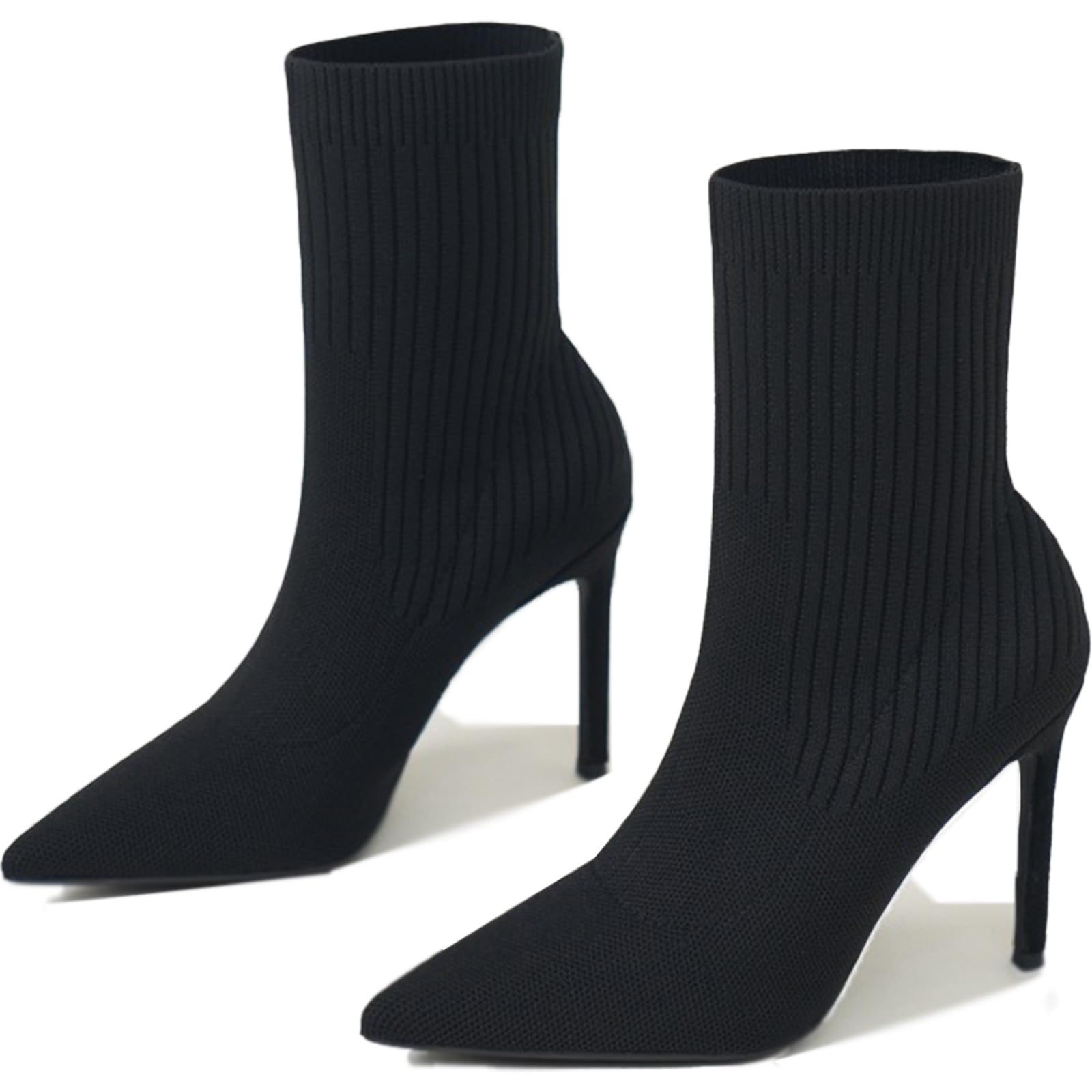 Sexy Pointed Toe Knit Chelsea Ankle Boots for Womens Stiletto Mesh Stretch High Heel Elastic Sock Boots Fashion