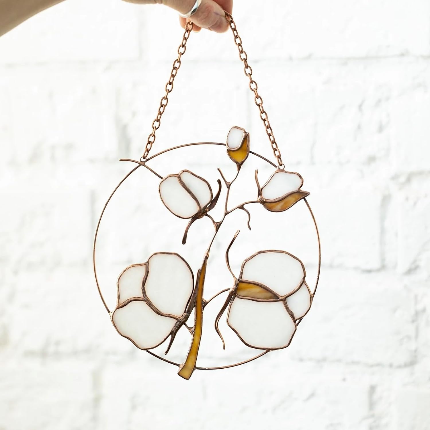 Cotton Stained Glass Wall Window Hanging Suncatchers. Home Patio Garden Decor Panel. White Wall Hanging. Nature Inspired Home Decor. Mother's Day Gift. Housewarming Gift. Spring Window Decor