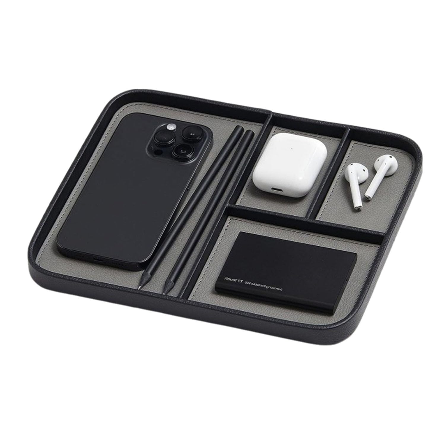 HIKENRI Leather Tray Valet Tray,Fashion Entryway Bedside Organiser,Desk Tray For Keys,Phone,Wallet,Watch,Jewelry,Wallet,Cash(Black)