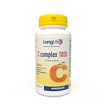 LongLife® C complex 1000 | Vitamina C 1000 mg a rilascio graduale | Alto dosaggio | Con bioflavonoidi da agrumi e quercetina | Difese immunitarie | 2 mesi di trattamento | Vegano e senza glutine