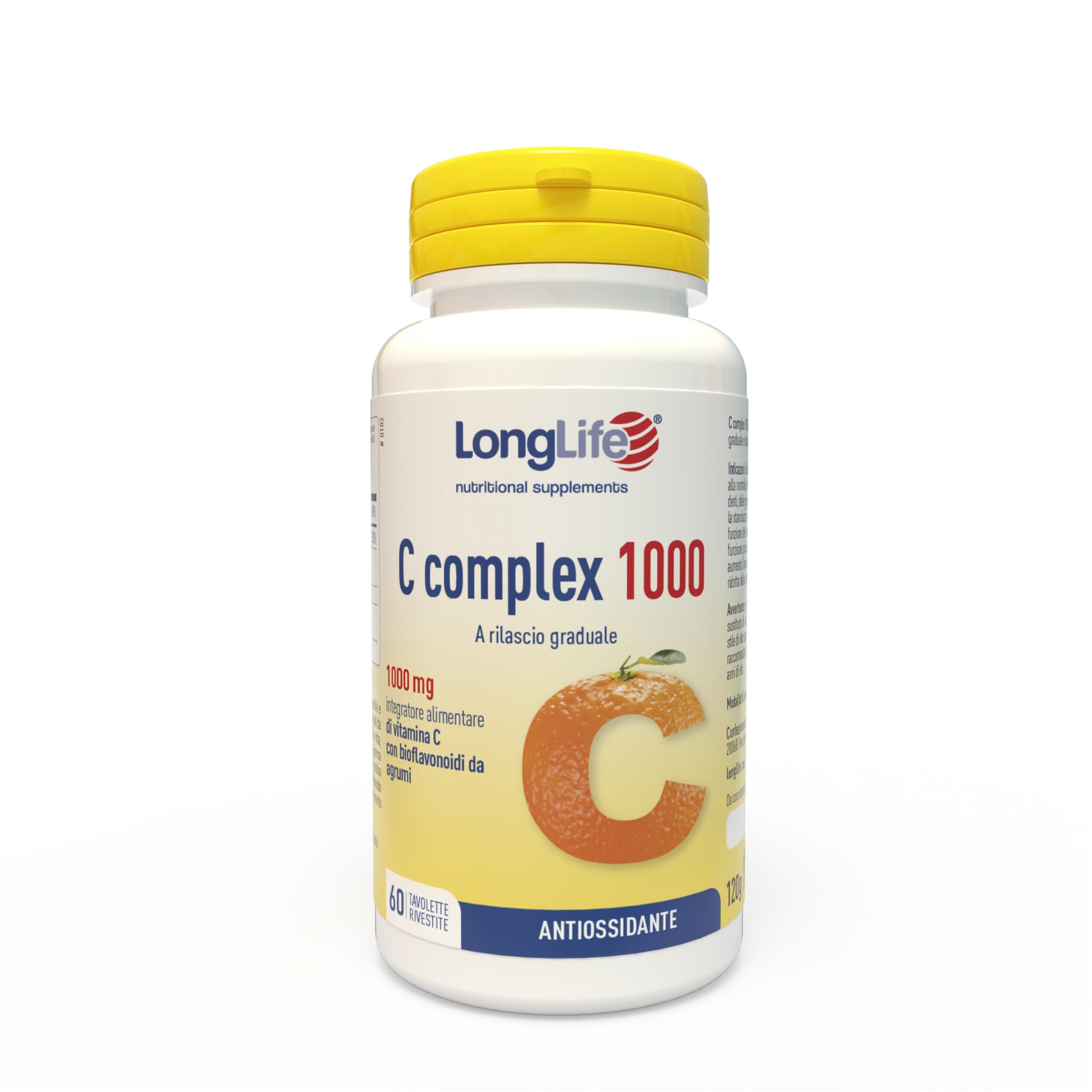 LongLife® C complex 1000 | Vitamina C 1000 mg a rilascio graduale | Alto dosaggio | Con bioflavonoidi da agrumi e quercetina | Difese immunitarie | 2 mesi di trattamento | Vegano e senza glutine