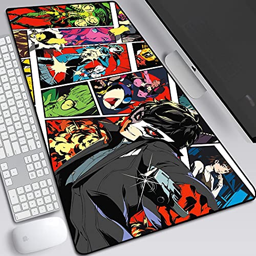 Tappetino da scrivania, nero, stile giapponese, onda e sole rosso, grande, 80 x 30 cm, grande tappetino per mouse con base antiscivolo e bordo cucito
