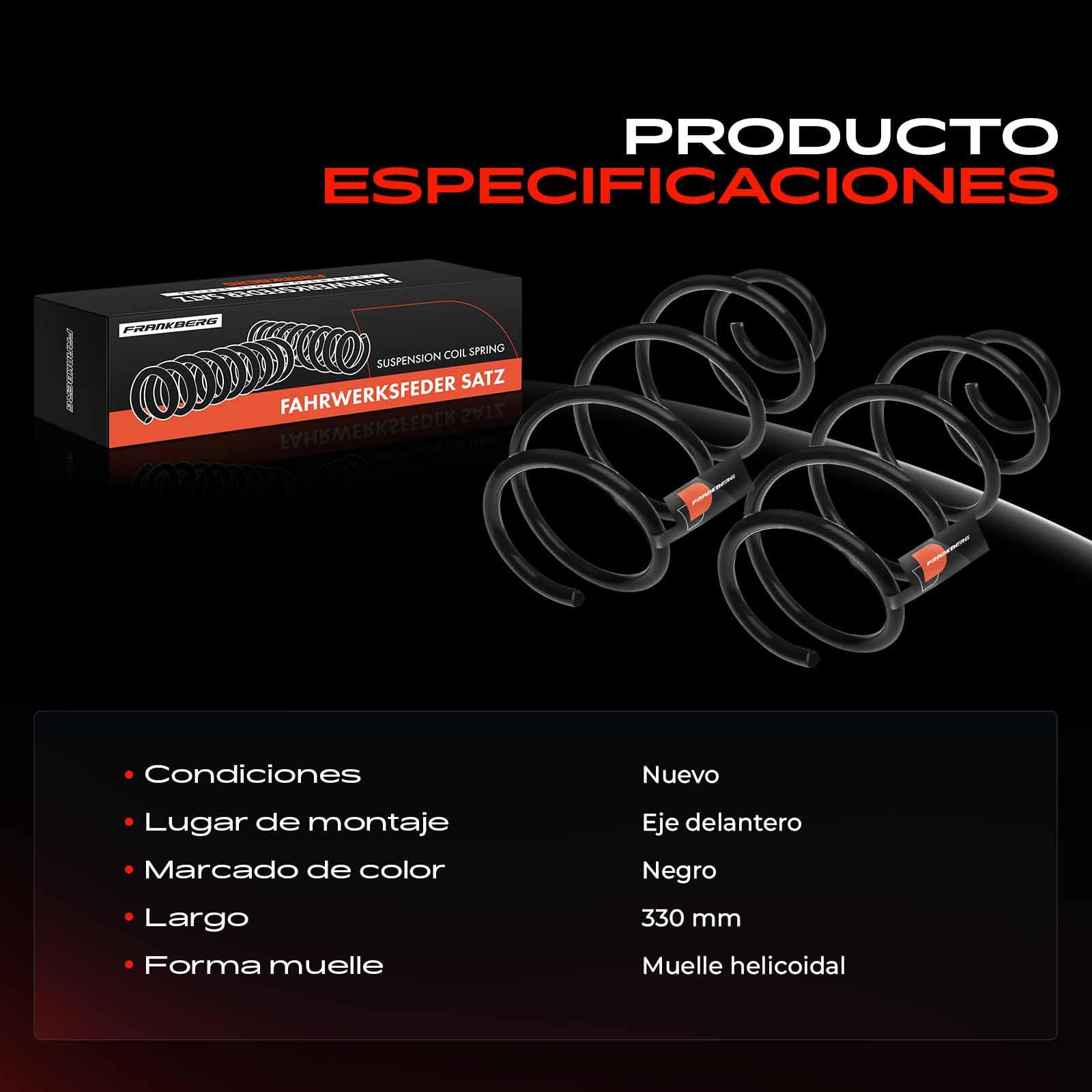 Frankberg 2 resortes de suspensión para eje delantero 6R0411105AE | Compatible con: Ibiza IV Sportcoupé 6J1 6P5, A1 Sportback 8XA 8XF, Ibiza IV ST 6J8, Ibiza IV ST 6J8 6P8, Ibiza IV 6J5