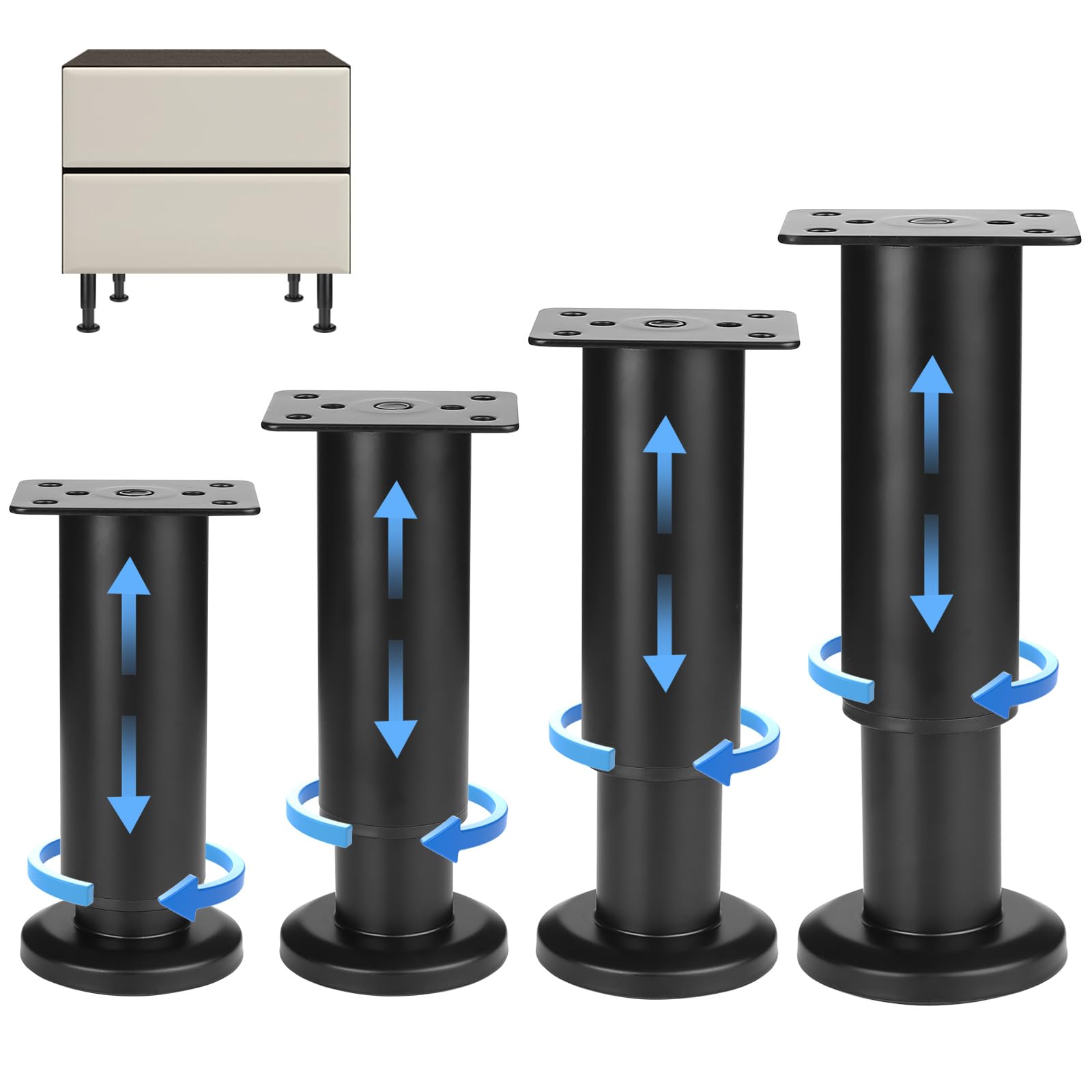 Aoyfuwell 4 STK Möbelfüße Verstellbar，Weiß 12-18 cm Höhenverstellbare Füße für Möbelfüße Möbelbeine,Stellfüße Bettfüße Schrankfüße Couchfüße Kommoden Füsse Sofafüße Bettbeine Sofa Füße Schrankbeine.