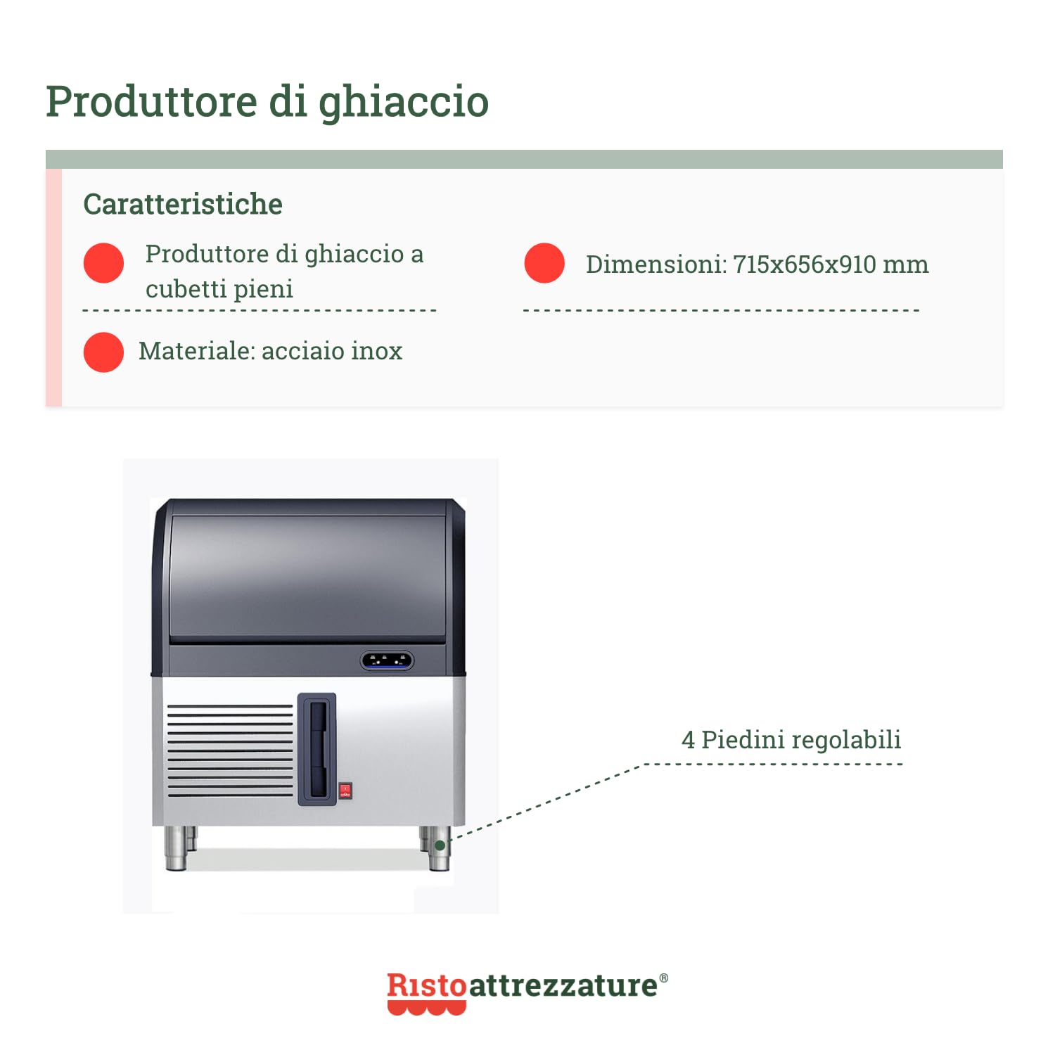 Ristoattrezzature Produttore di ghiaccio cubetti pieni raffredamento aria produzione 90 kg/24h capacità 28 Kg