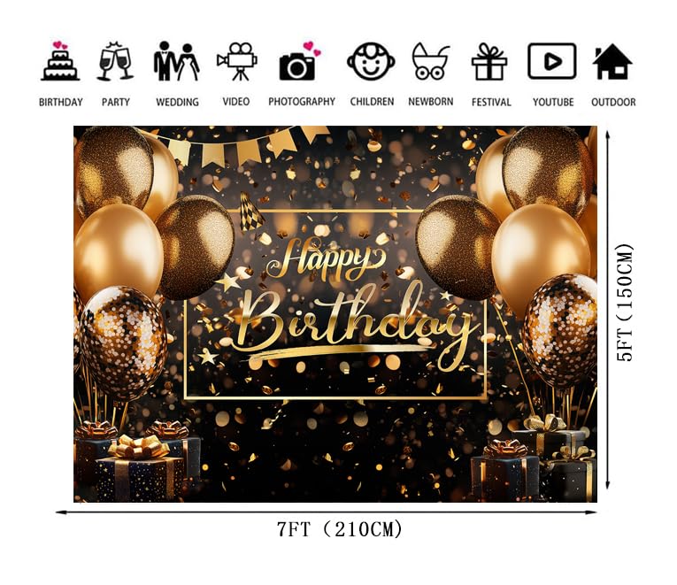 Fondo Fotográfico Negro y Dorado para Fiesta 7x5 ft miniatura 4